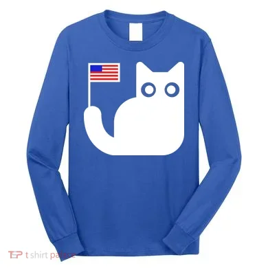 Cute Cat USA Tail Flag Long Sleeve Shirt