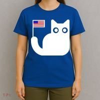 Cute Cat USA Tail Flag T-Shirt thumb 4