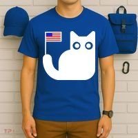 Cute Cat USA Tail Flag T-Shirt thumb 6