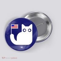 Cute Cat USA Tail Flag Button thumb 0