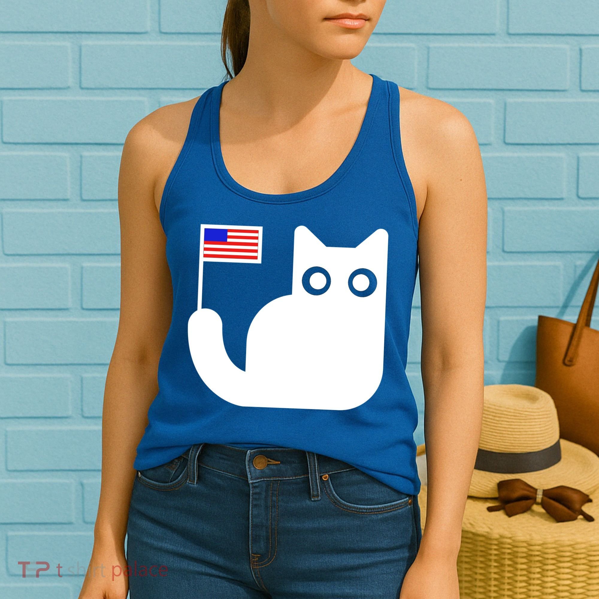 Cute Cat USA Tail Flag Women's Tank Top