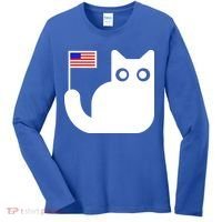 Cute Cat USA Tail Flag Women's Long Sleeve Shirt thumb 0