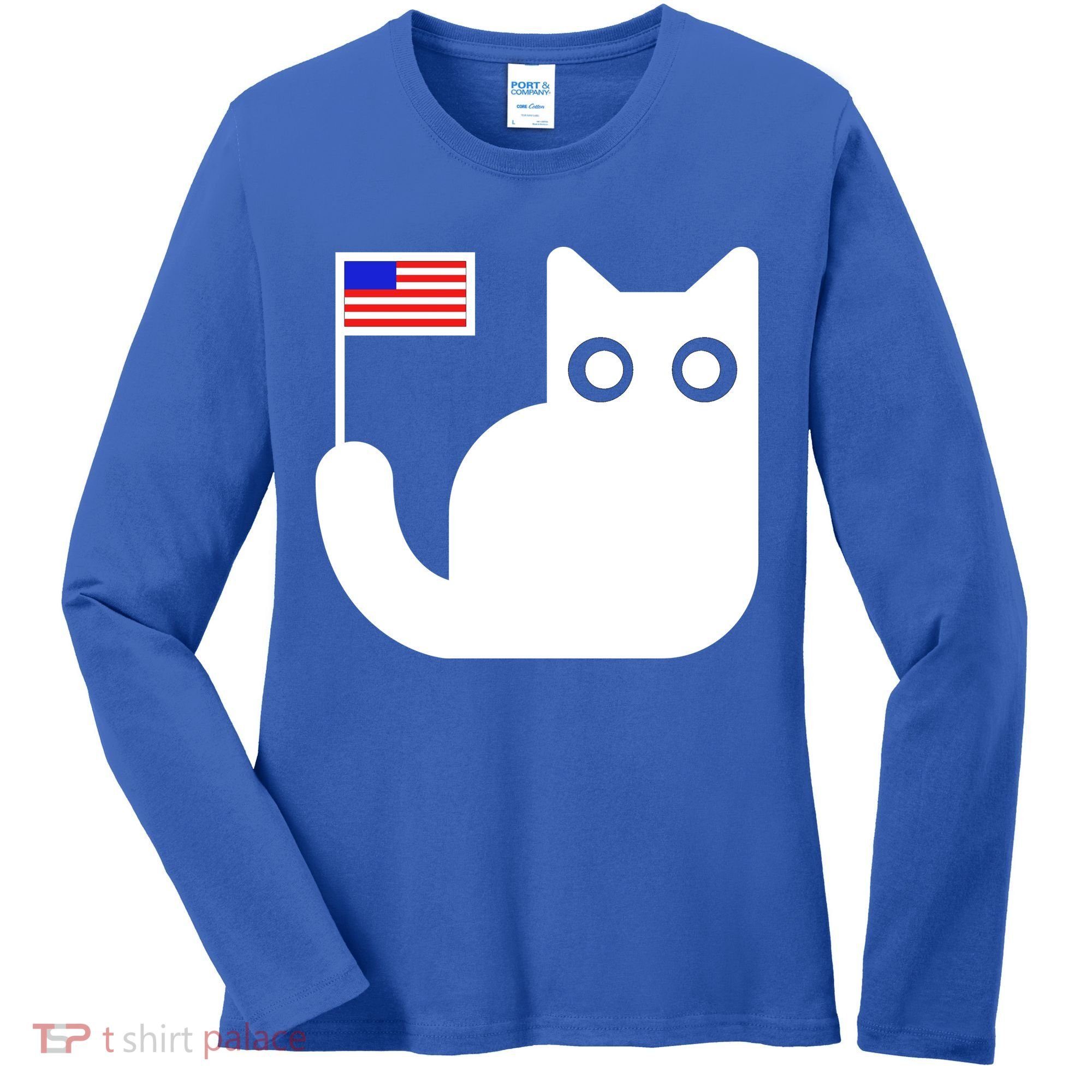 Cute Cat USA Tail Flag Women's Long Sleeve Shirt