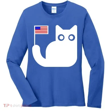 Cute Cat USA Tail Flag Women's Long Sleeve Shirt