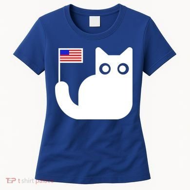 Cute Cat USA Tail Flag Women's T-Shirt