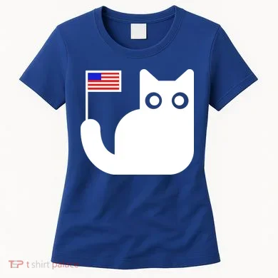 Cute Cat USA Tail Flag Women's T-Shirt