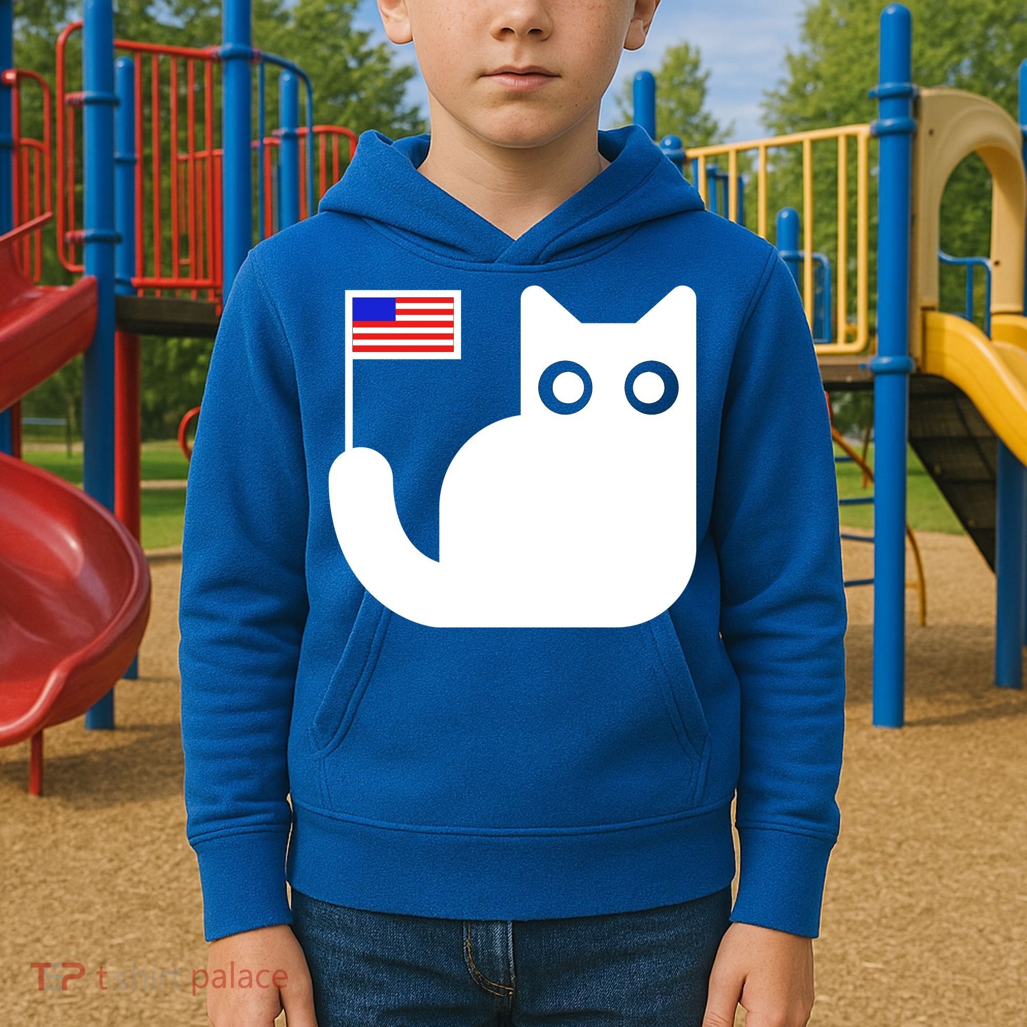 Cute Cat USA Tail Flag Kids Hoodie