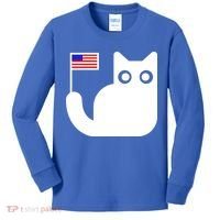 Cute Cat USA Tail Flag Kids Long Sleeve Shirt thumb 0