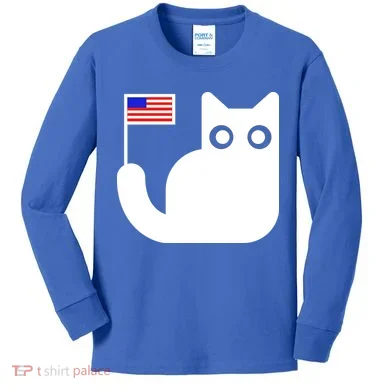 Cute Cat USA Tail Flag Kids Long Sleeve Shirt
