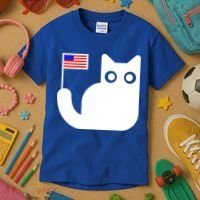 Cute Cat USA Tail Flag Kids T-Shirt thumb 3
