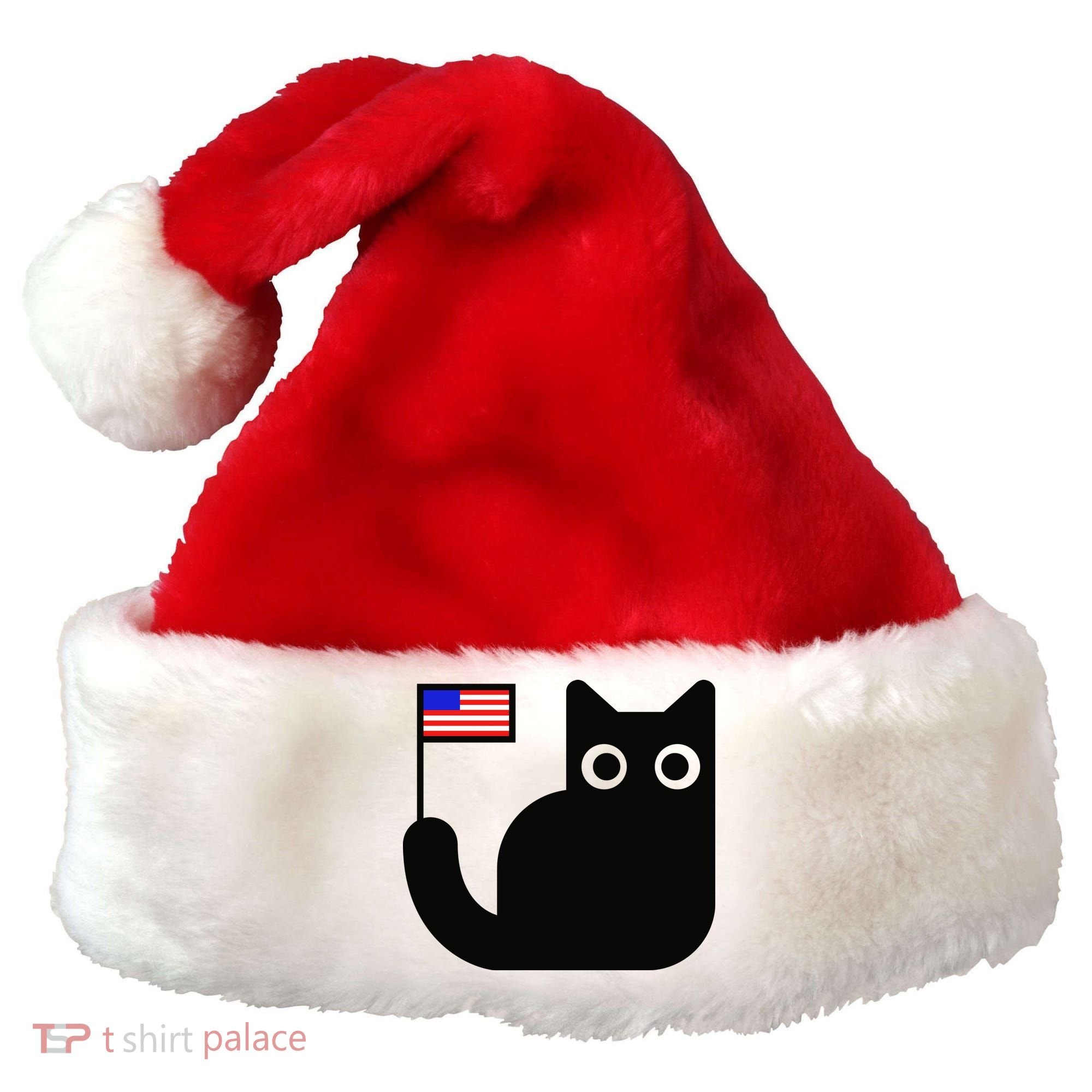 Cute Cat USA Tail Flag Santa Hat