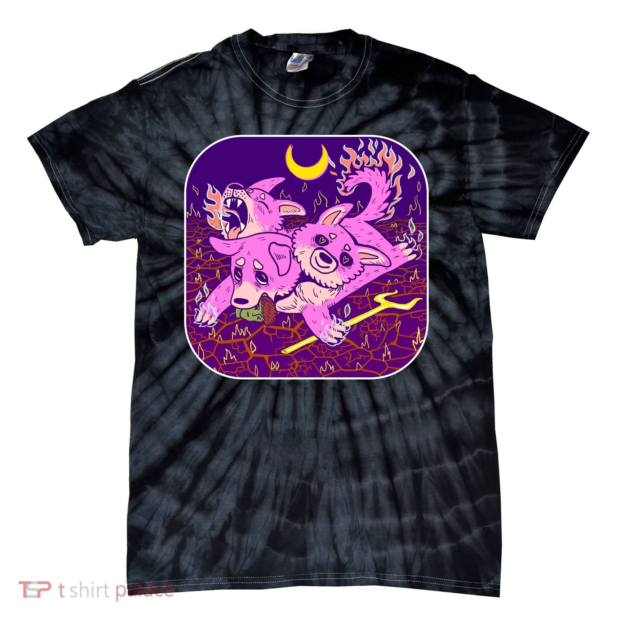 Cute Cerberus 3 Headed Puppy Dog of Hell Tie-Dye T-Shirt