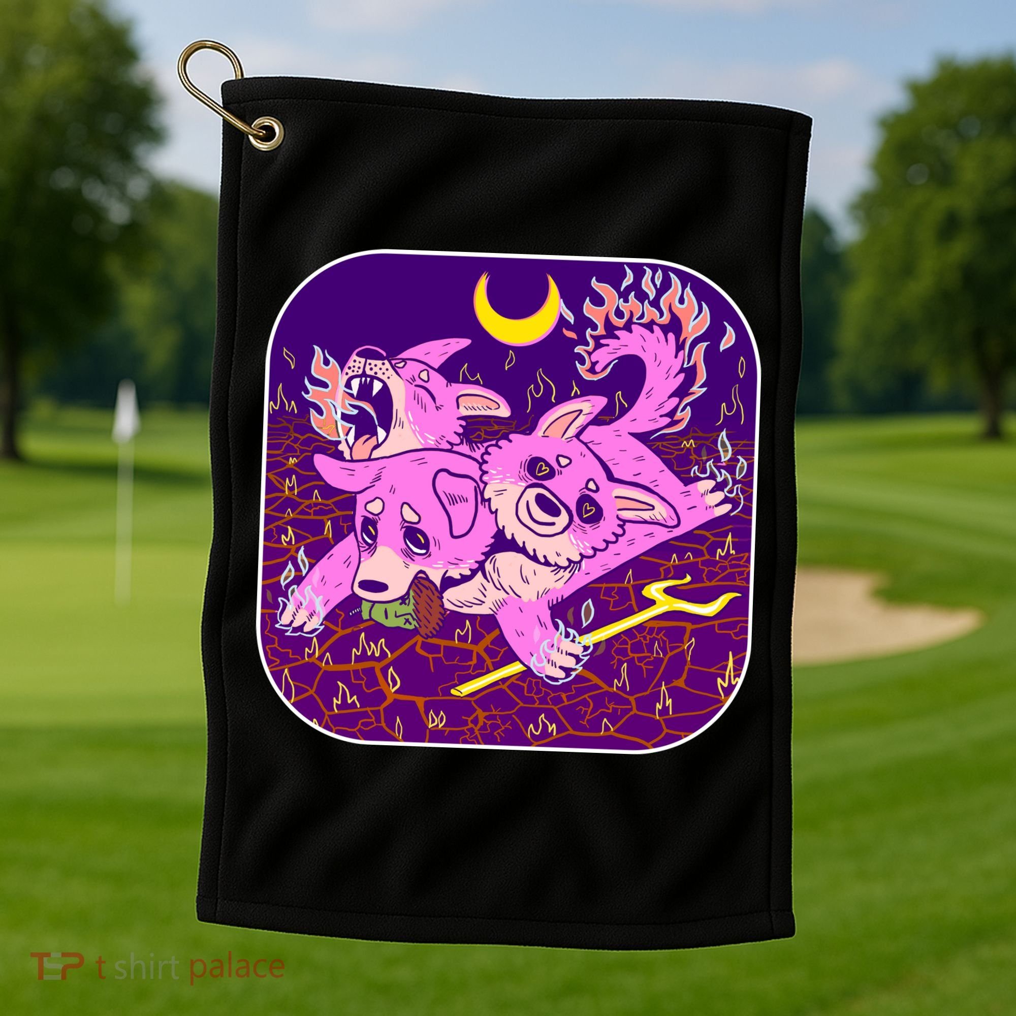 Cute Cerberus 3 Headed Puppy Dog of Hell Golf Towel