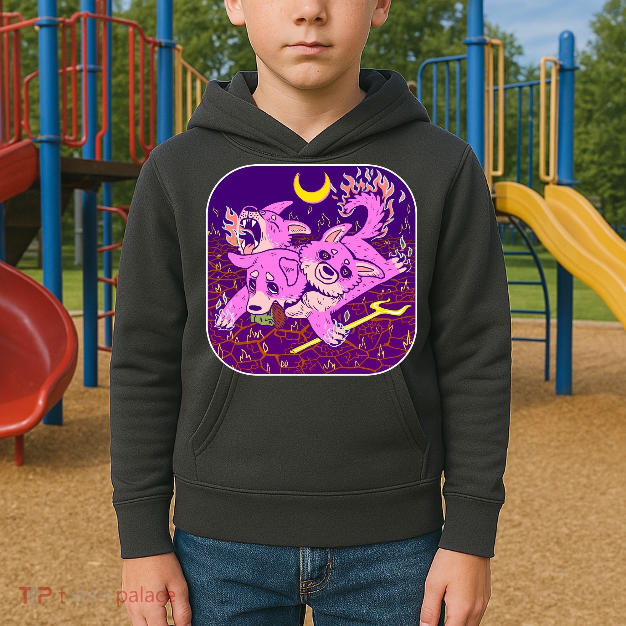 Cute Cerberus 3 Headed Puppy Dog of Hell Kids Hoodie
