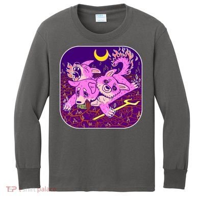 Cute Cerberus 3 Headed Puppy Dog of Hell Kids Long Sleeve Shirt