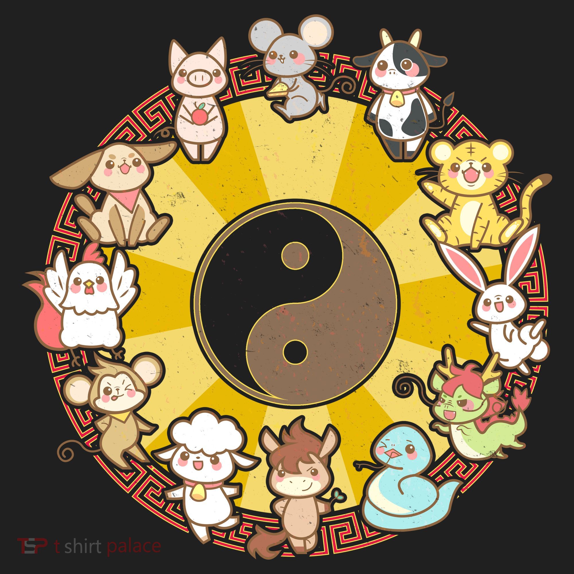 Cute Chinese Zodiac Animals Golf Towel