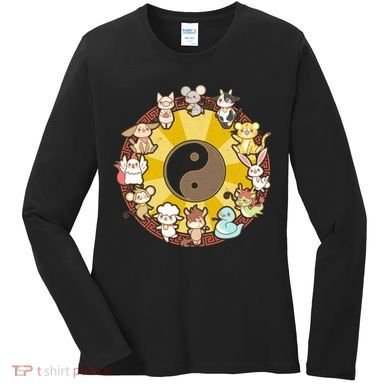 Cute Chinese Zodiac Animals Women's Long Sleeve Shirt