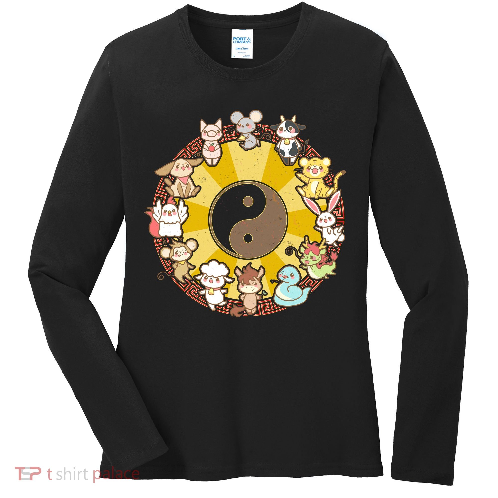 Cute Chinese Zodiac Animals Women's Long Sleeve Shirt