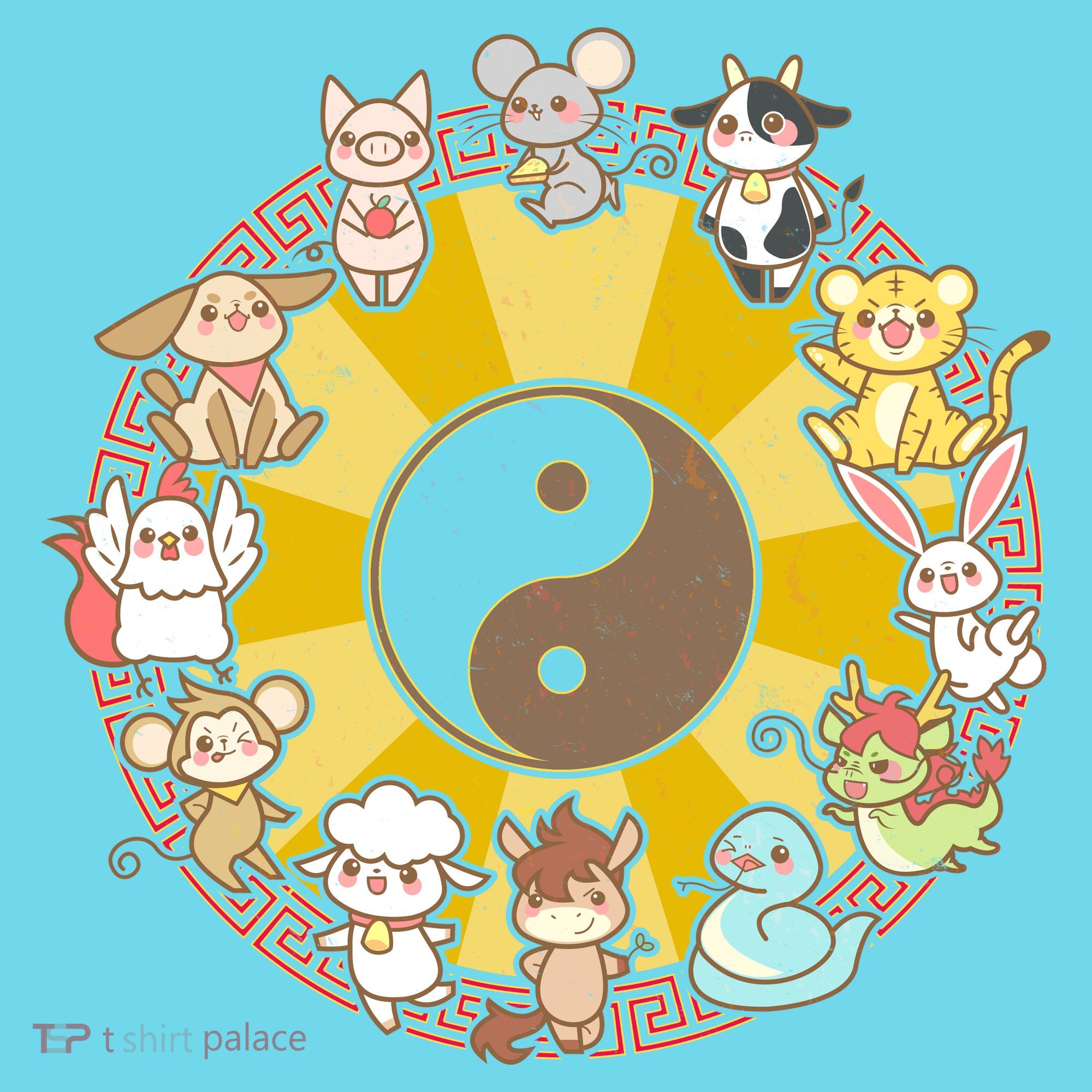 Cute Chinese Zodiac Animals Kids T-Shirt
