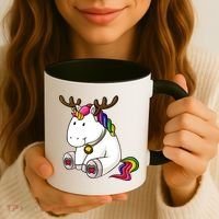 Cute Christmas Comic Reindeer Unicorn Coffee Mug thumb 3
