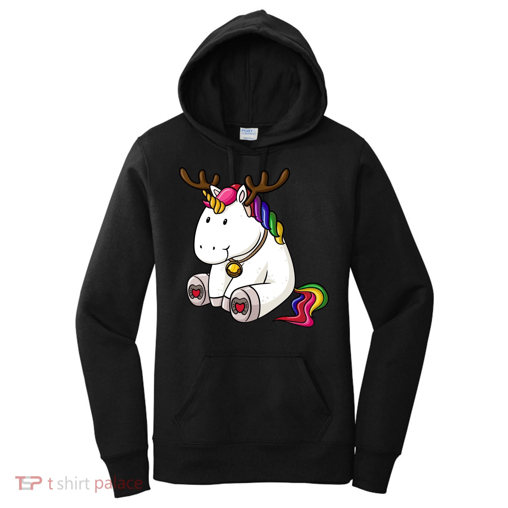 Cute Christmas Comic Reindeer Unicorn Women's Hoodie