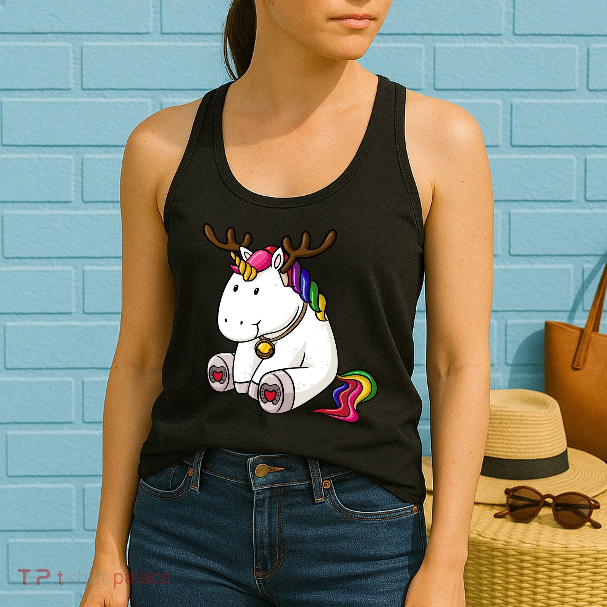 Cute Christmas Comic Reindeer Unicorn Women's Tank Top