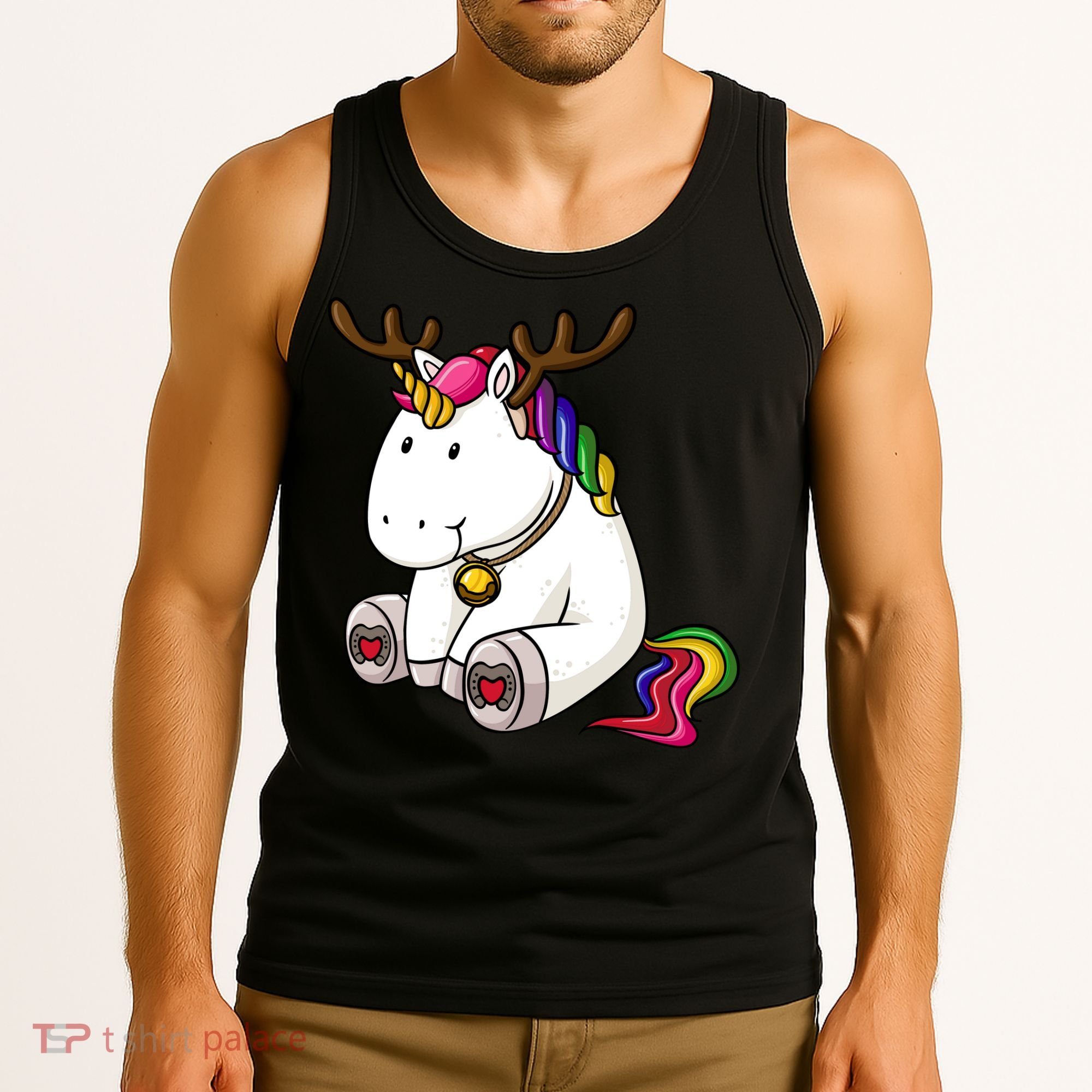 Cute Christmas Comic Reindeer Unicorn Tank Top