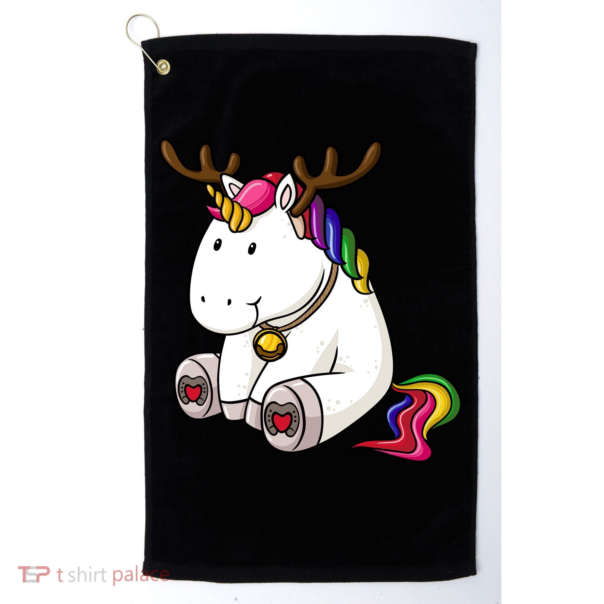 Cute Christmas Comic Reindeer Unicorn Golf Towel