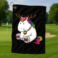 Cute Christmas Comic Reindeer Unicorn Golf Towel thumb 1