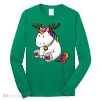 Cute Christmas Comic Reindeer Unicorn Long Sleeve Shirt thumb 0