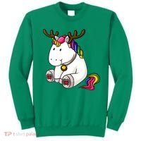 Cute Christmas Comic Reindeer Unicorn Sweatshirt thumb 0
