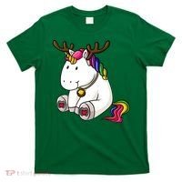 Cute Christmas Comic Reindeer Unicorn T-Shirt thumb 0