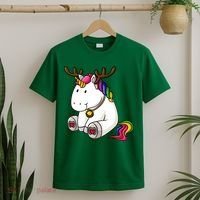 Cute Christmas Comic Reindeer Unicorn T-Shirt thumb 2