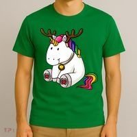 Cute Christmas Comic Reindeer Unicorn T-Shirt thumb 3