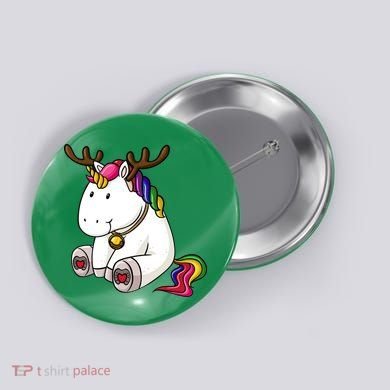 Cute Christmas Comic Reindeer Unicorn Button