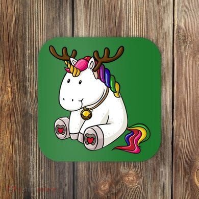Cute Christmas Comic Reindeer Unicorn Coaster