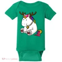 Cute Christmas Comic Reindeer Unicorn Baby Bodysuit thumb 0