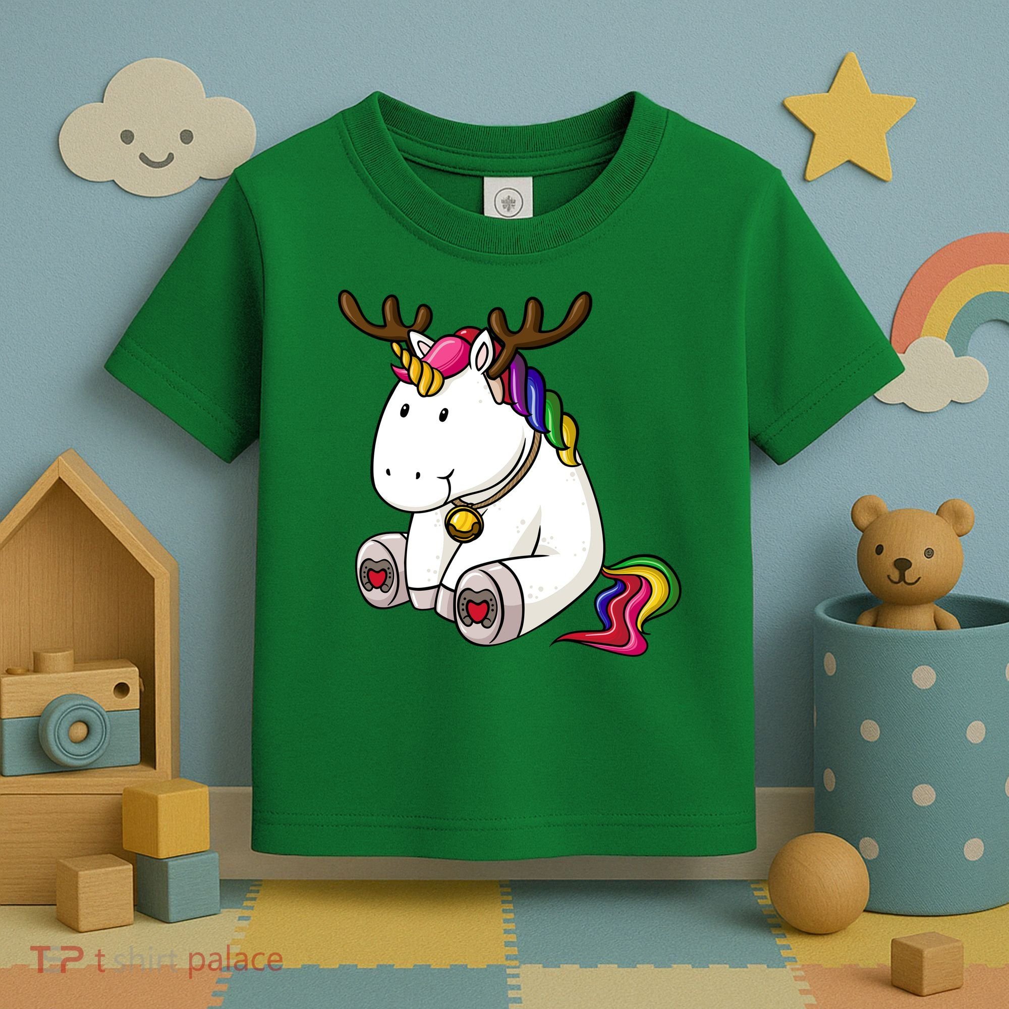 Cute Christmas Comic Reindeer Unicorn Toddler T-Shirt