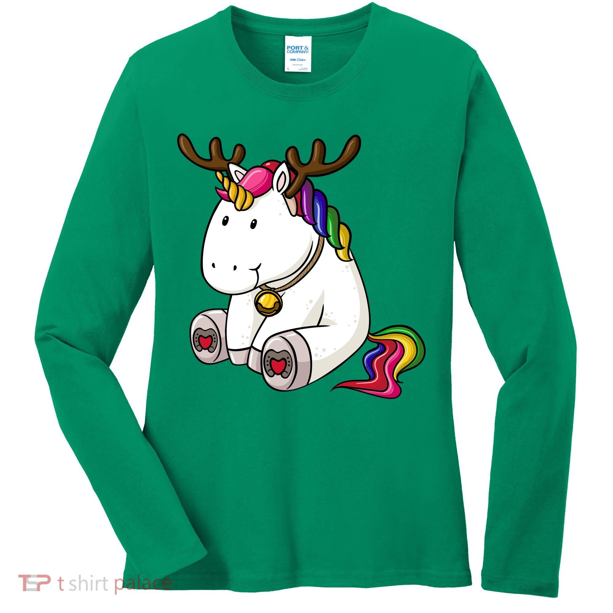 Cute Christmas Comic Reindeer Unicorn Women's Long Sleeve Shirt