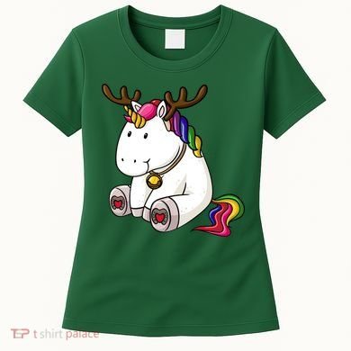 Cute Christmas Comic Reindeer Unicorn Women's T-Shirt