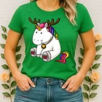 Cute Christmas Comic Reindeer Unicorn Women's T-Shirt thumb 2