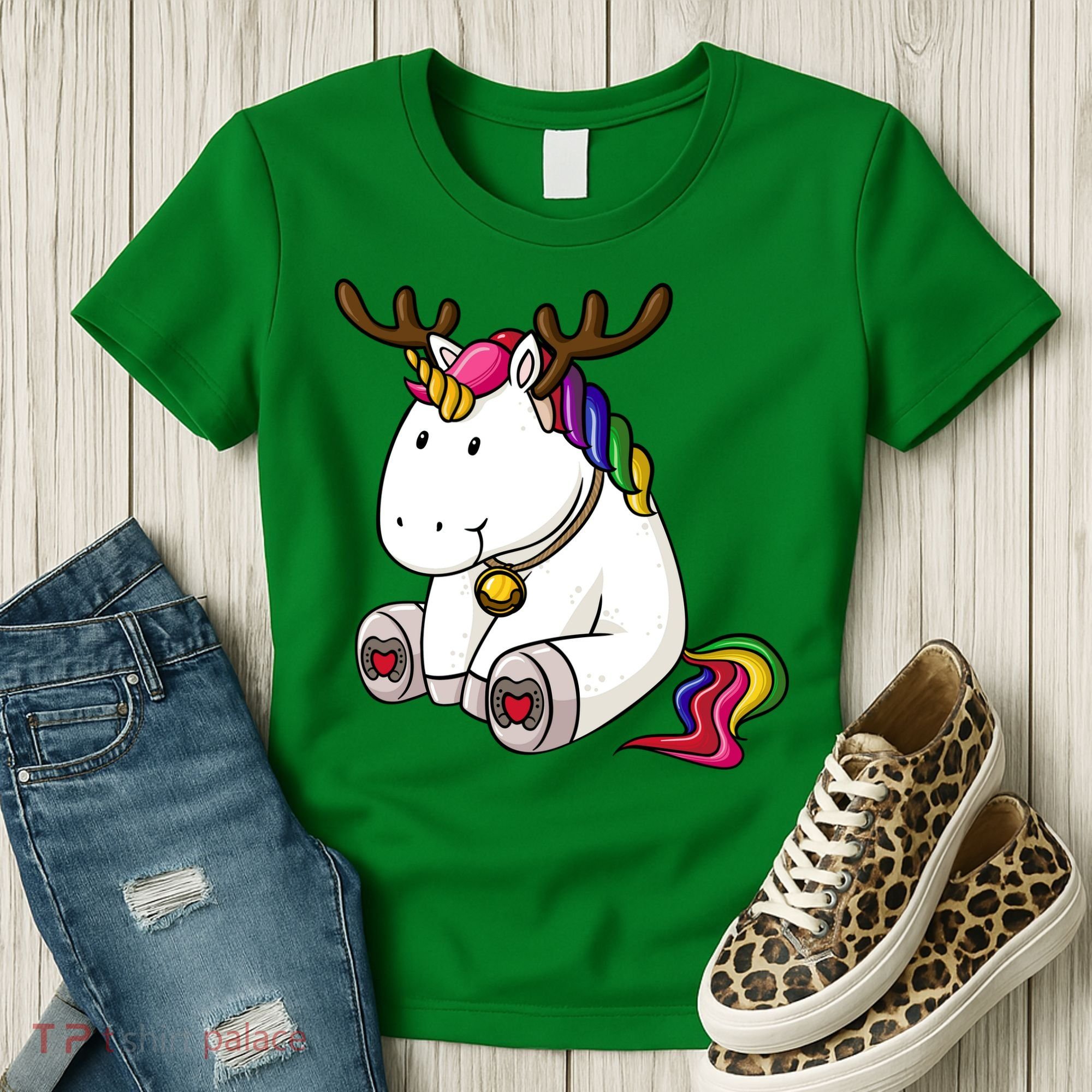 Cute Christmas Comic Reindeer Unicorn Women's T-Shirt