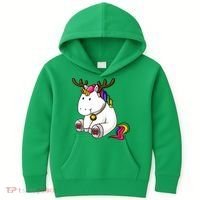 Cute Christmas Comic Reindeer Unicorn Kids Hoodie thumb 0