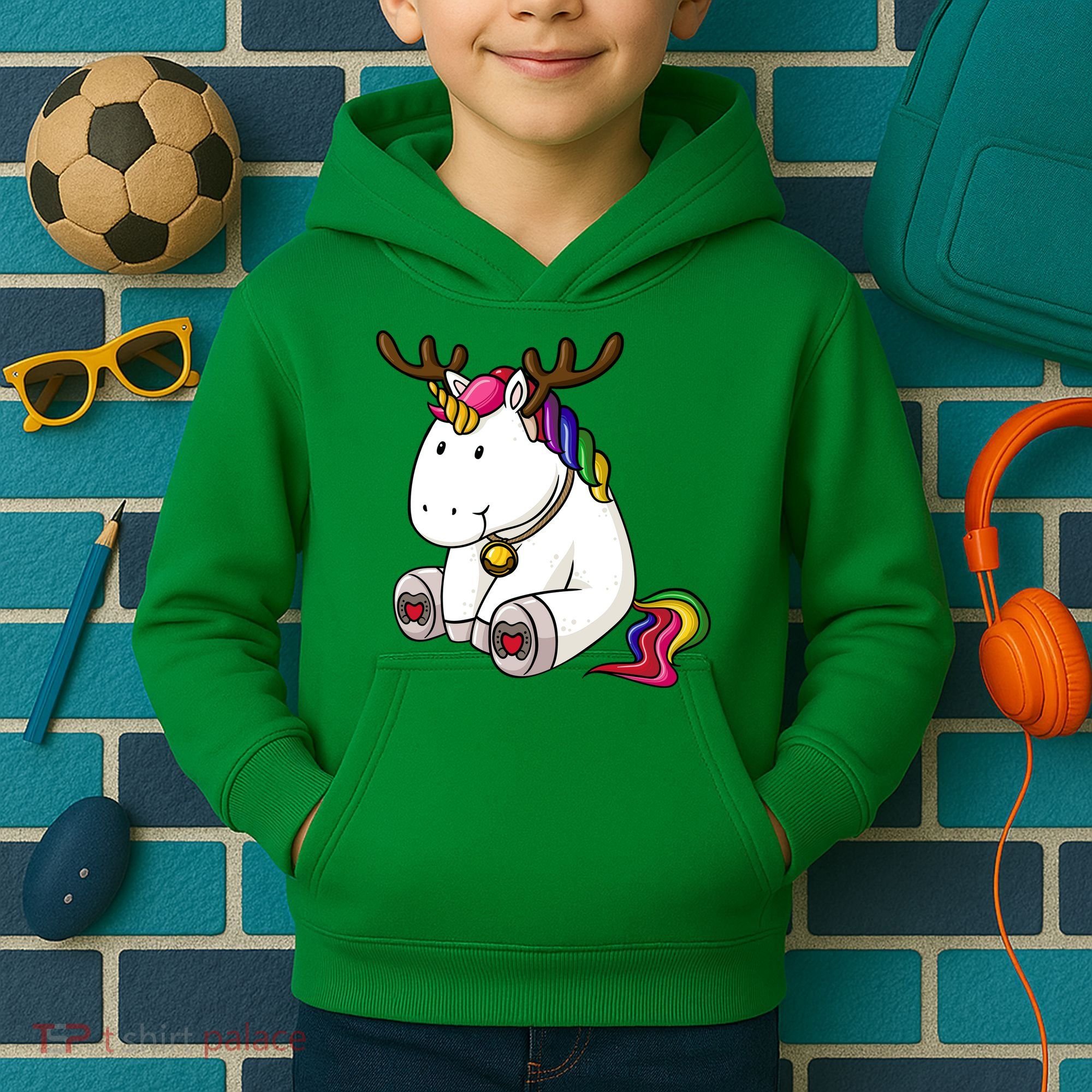Cute Christmas Comic Reindeer Unicorn Kids Hoodie