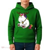 Cute Christmas Comic Reindeer Unicorn Kids Hoodie thumb 4