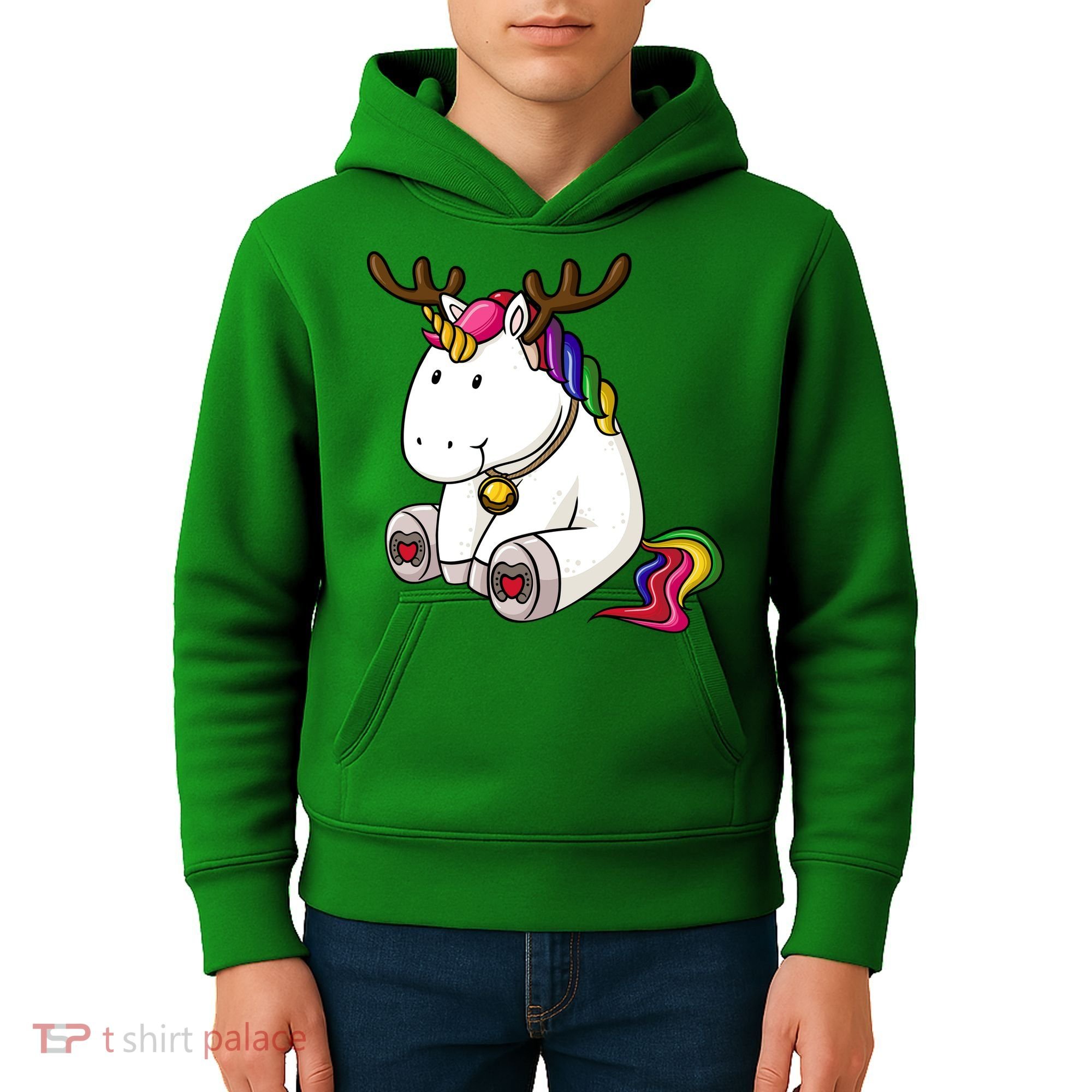 Cute Christmas Comic Reindeer Unicorn Kids Hoodie