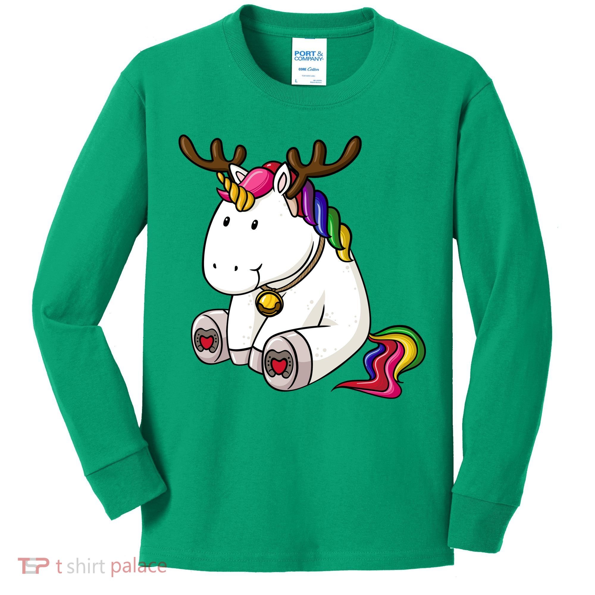 Cute Christmas Comic Reindeer Unicorn Kids Long Sleeve Shirt