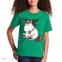 Cute Christmas Comic Reindeer Unicorn Kids T-Shirt thumb 2