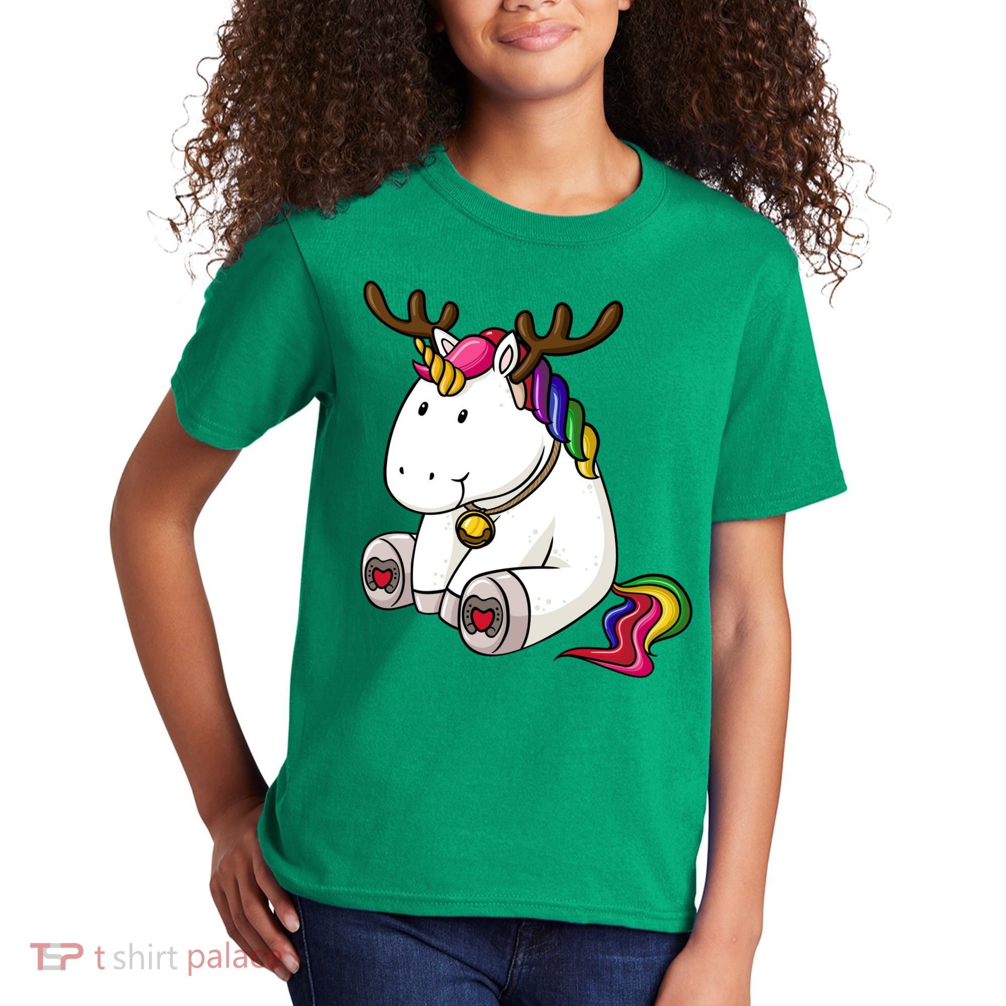 Cute Christmas Comic Reindeer Unicorn Kids T-Shirt