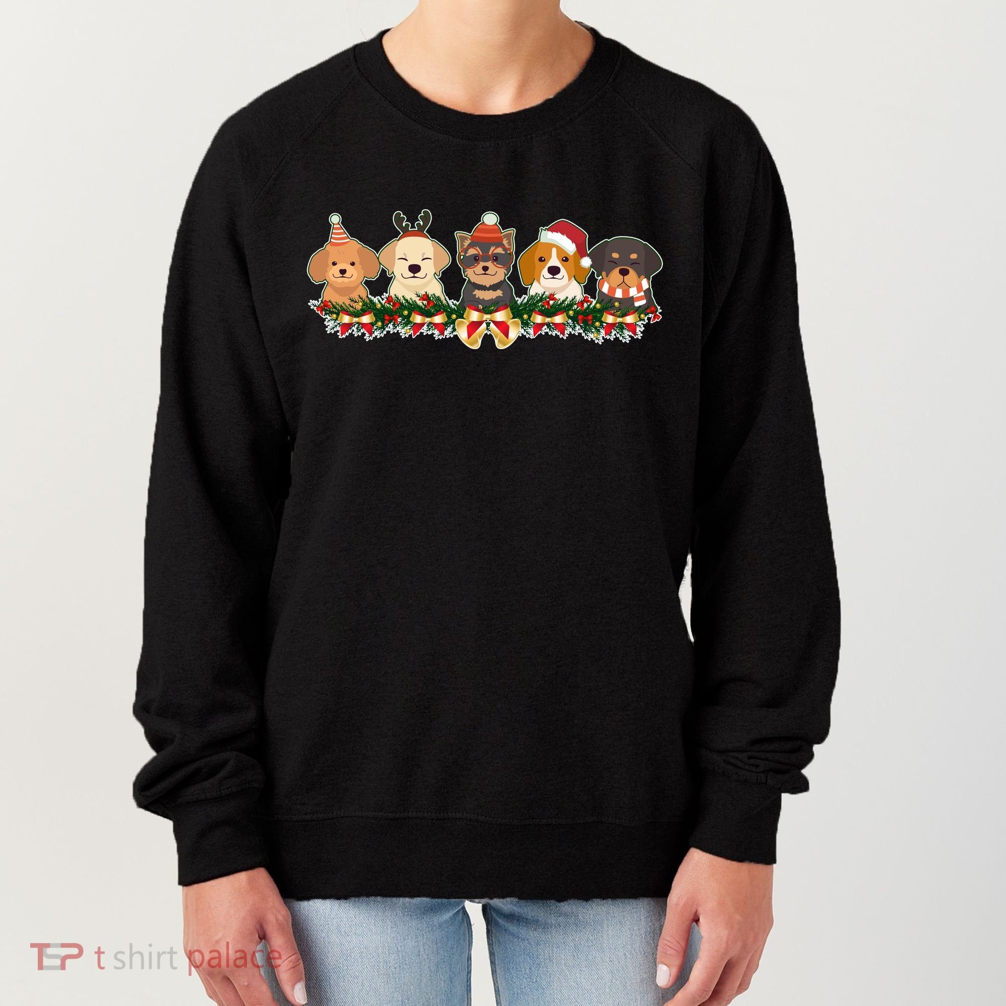 Cute Christmas Dogs Puppies Holly Garland  Women's Sweatshirt